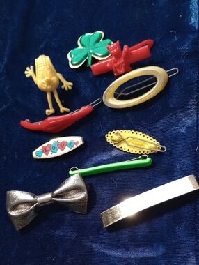 Colorful Retro Hair Clip Lot with Silver Bow